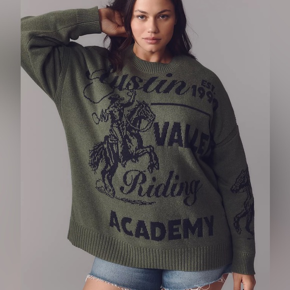 Anthropologie Maeve Oversized Graphic Crew-Neck Sweater Size 2X Western Horse - Picture 5 of 10